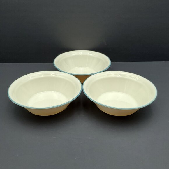 Corelle Symphony Soup Cereal Bowls Sandstone Beige Bowl Slate Blue Band - Picture 4 of 7
